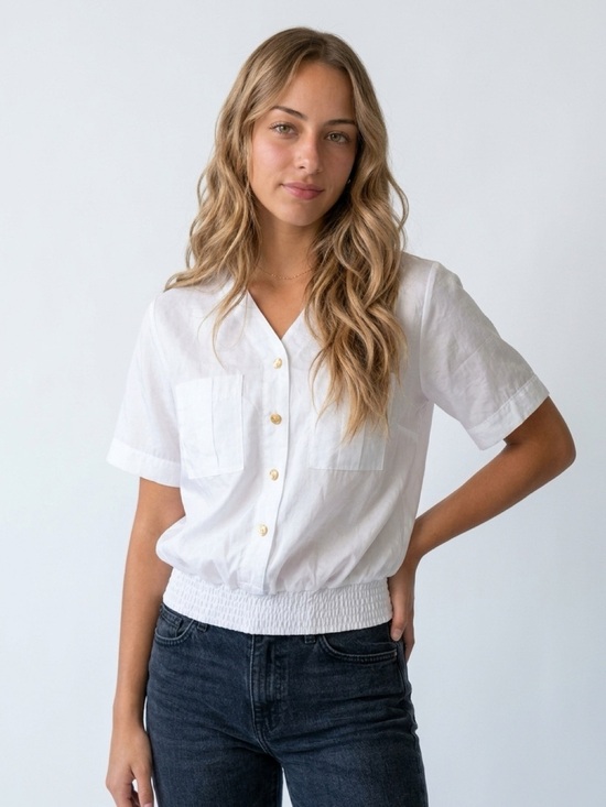 Worthington Tops - Worthington Women's White Satin Button-Up Blouse Size M Short Sleeve